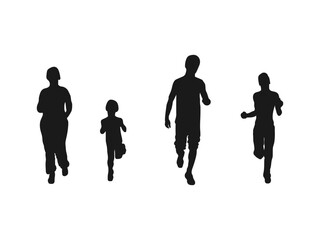 Family Jogging Against silhouettes vector. Family running silhouette vector illustration. Father, mother, and son having fun. Mother father and son jogging outdoor on white background vector.