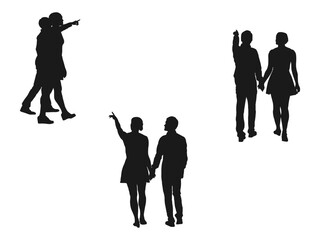 Person Man Going Somewhere  silhouettes vector. The man in the jacket is walking somewhere. Species from different sides. young man wearing a long coat and walking. Isolated on white background.