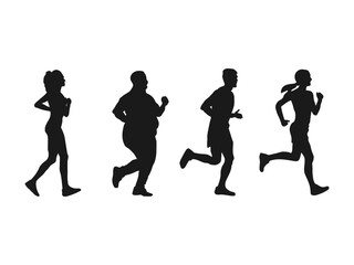 Sporty runner girl silhouette vector. Attractive woman concept side view. Sport, fitness and healthy lifestyle. Running woman, abstract. Sporty woman runner in silhouette on transparent background.