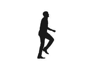 man going somewhere silhouettes vector. young man wearing a long coat and walking in wide strides. species from different sides. Vector illustration of a black on white background vector.