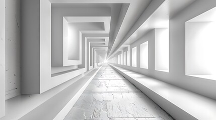 Obraz premium Squares with a gradient overlay creating a tunnel effect, smooth transition from gray to white, hd quality, digital art, minimalist design, high contrast, geometric precision, modern aesthetic.