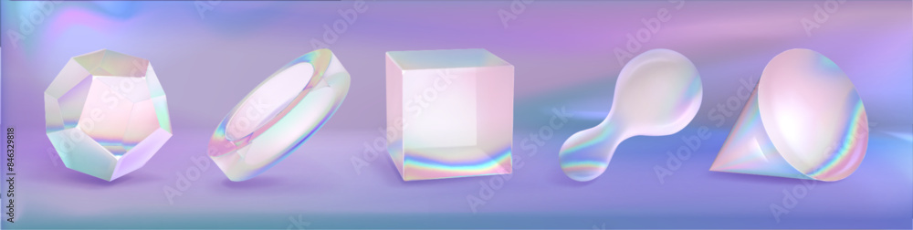 Poster 3d y2k hologram shape. abstract liquid figure render. geometric glass element object with iridescent