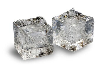 Two cubes of ice with bubbles in them