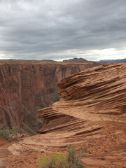 Arizona red rock strata formations on the edge of Horseshoe bend canyon 