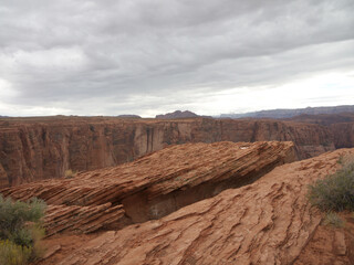 Arizona red rock strata formations on the edge of Horseshoe bend canyon 