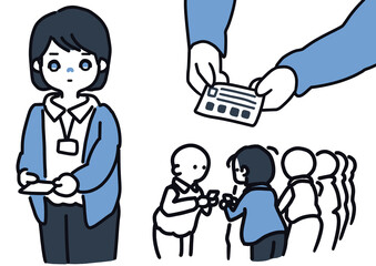 無表情で名刺交換する会社員