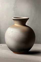 Clay pot jug on concrete surface, minimalism, Generative AI