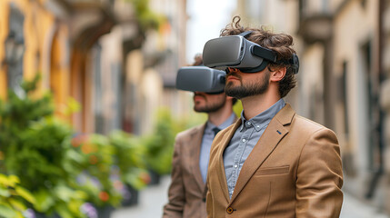Businessmen Exploring Virtual Reality in a City Street