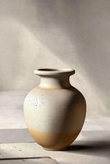 Clay pot jug on concrete surface, minimalism, Generative AI