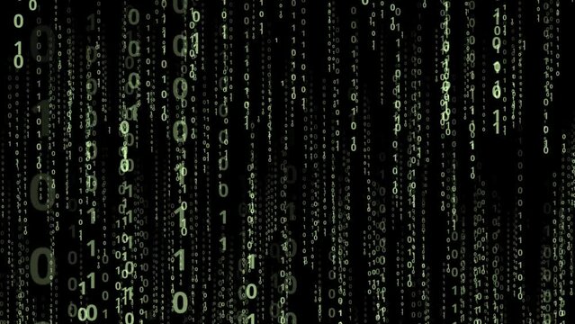 Looping matrix style Cyrillic binary code rain effect. abstract number scrolling across the screen,data code digital technology Cyber tech animation background, glowing gray digits streaming in matrix