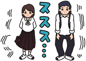 無表情で帰ろうとする学生・男女セット