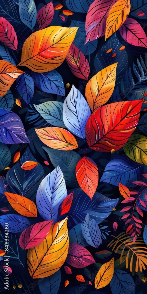 Poster abstract leaves designs with layered and colorful patterns