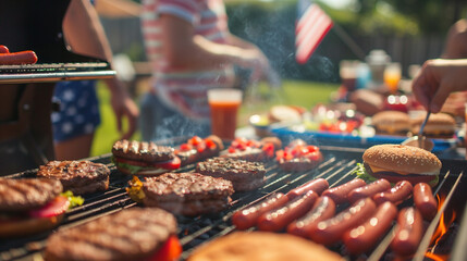 Independence Day BBQ Grill Feast with Delicious Food and Patriotic Decorations