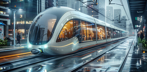 Fototapeta premium Future urban smart transportation. modern train. Generative AI.