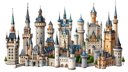 Obraz premium Set Of Castle Isolated On Transparent Background, Collection Of Castle 