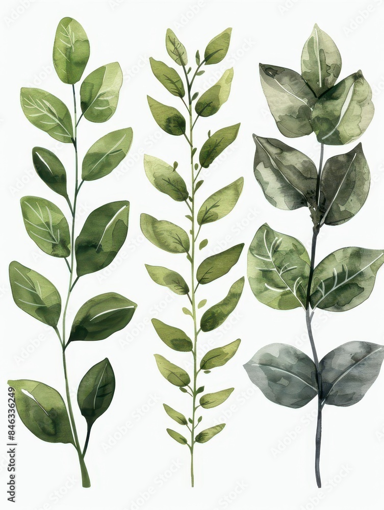 Poster isolated plant elements on a white background for simple inclusion in designs and projects.