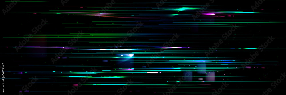Poster vhs tv screen pattern with colorful lines and pixel dots on black background. vector illustration se