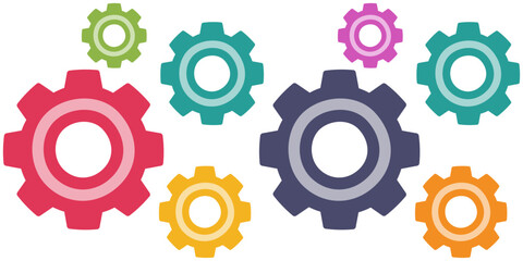 Colorful cogs and gear wheel mechanisms icon isolated on white background.