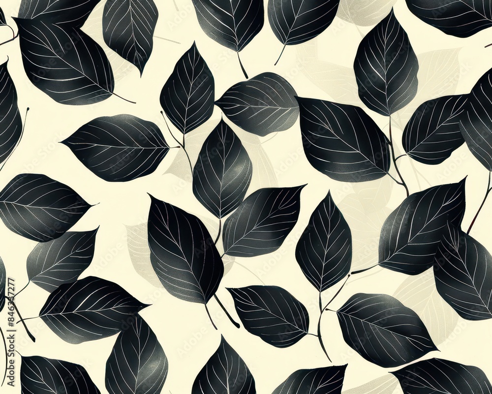 Poster silhouetted leaf patterns with elegant and minimalist design.