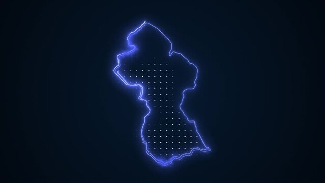Neon Blue Guyana Map Borders Outline Loop Background