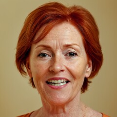 Smiling Mature Woman with Red Hair: Joyful Portrait of a Happy Senior Lady