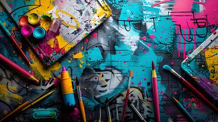 Vibrant and Collaborative Creative Background with Eclectic Art Supplies