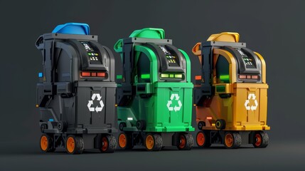 Robotic waste collectors theme side view demonstrating automated collection digital tone triadic color scheme