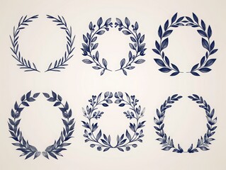 Obraz premium Set of hand drawn vector blue laurel wreaths.