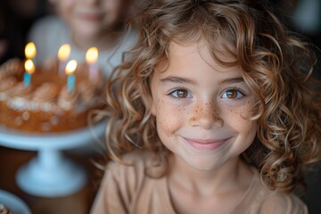 A close-up captures the essence of childhood innocence and pure joy as curly-haired children gather around a birthday cake, their eyes wide with wonder as they make their wishes