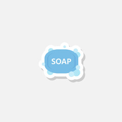 Bar of soap with foam icon sticker isolated on gray background