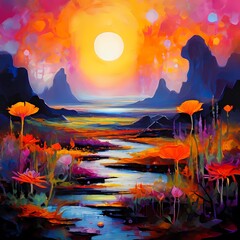Obraz premium Dynamic Alien Landscape: Impressionistic Plant Depiction