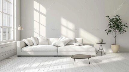 "Stock photo showcasing a nice minimalist living room adorned with modern furniture, creating a sleek and contemporary ambiance perfect for stylish living."
