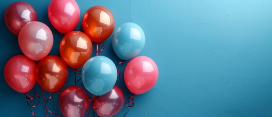 Obraz premium A collection of balloons in a rainbow of hues serves as a reminder to dream big, soaring against a boundless blue sky