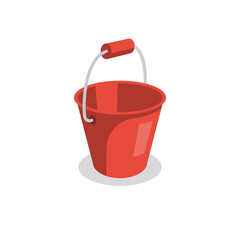 Bucket icon. Empty plastic red bucket. Cartoon style. Vector illustration flat design. Isolated on a white background. © hvostik16