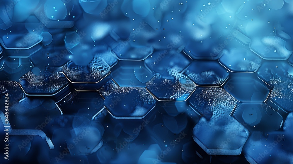 Poster A deep blue background with hexagons, creating an abstract and modern wallpaper for mobile devices in the style of modern abstract artists. Generative AI.