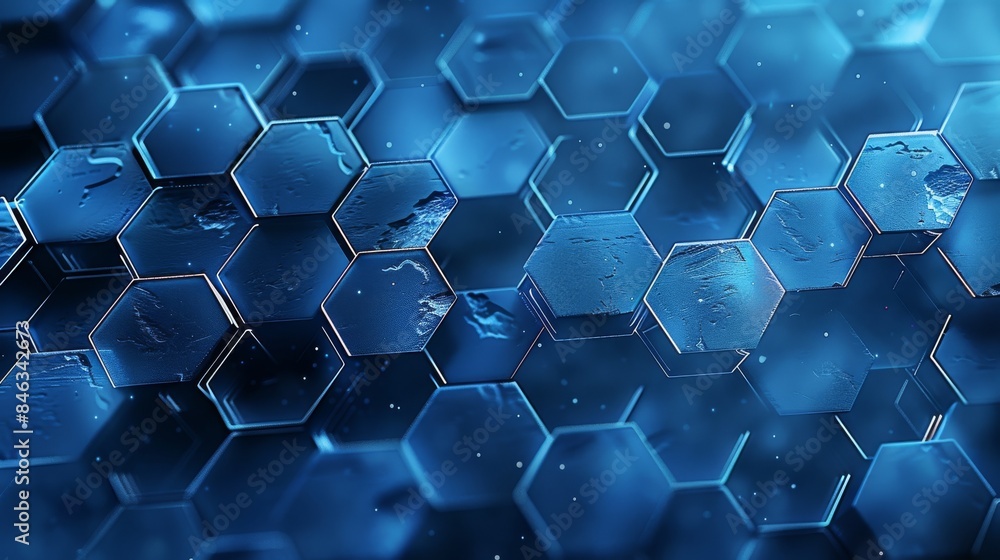 Poster A deep blue background with hexagons, creating an abstract and modern wallpaper for mobile devices in the style of modern abstract artists. Generative AI.