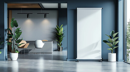 Roll-up design for corporate use, template shown in a professional layout, clean background