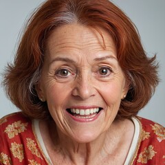 Happy Elderly Woman with Red Hair: Smiling Senior Lady Expressing Joy and Positivity