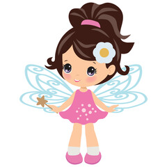 Cute little garden  fairy with a magic wand
vector cartoon illustration
