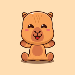 Cute sitting capybara mascot cartoon vector illustration
