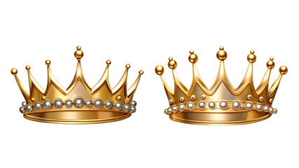 Set Of Crowns Isolated On Transparent Background, Collection Of Crowns 
