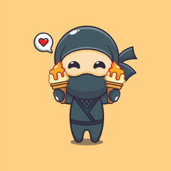 Cute ninja with ice cream cartoon vector illustration © Artprodite