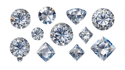 Fototapeta premium Set Of Diamonds Isolated On Transparent Background, Collection Of Diamonds 