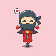 Cute ninja mascot cartoon character ride on scooter