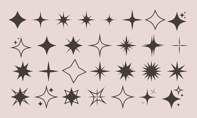 Retro futuristic sparkle icons collection. Set of star shapes. Abstract cool shine effect sign vector design. Templates for design, posters, projects, banners, logo, and business cards
