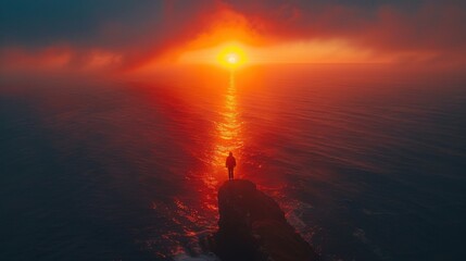 Obraz premium Stunning drone view of the midnight sun over the Nordkapp (North Cape), Norway