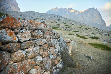 The texture of the ancient masonry walls. Ancient technologies.