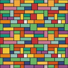 Seamless pattern of multicolored bricks arranged in a random patchwork design, Generative AI