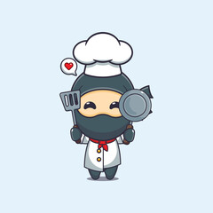 Cute chef ninja cartoon vector illustration