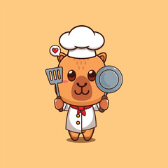 Cute chef capybara cartoon vector illustration
